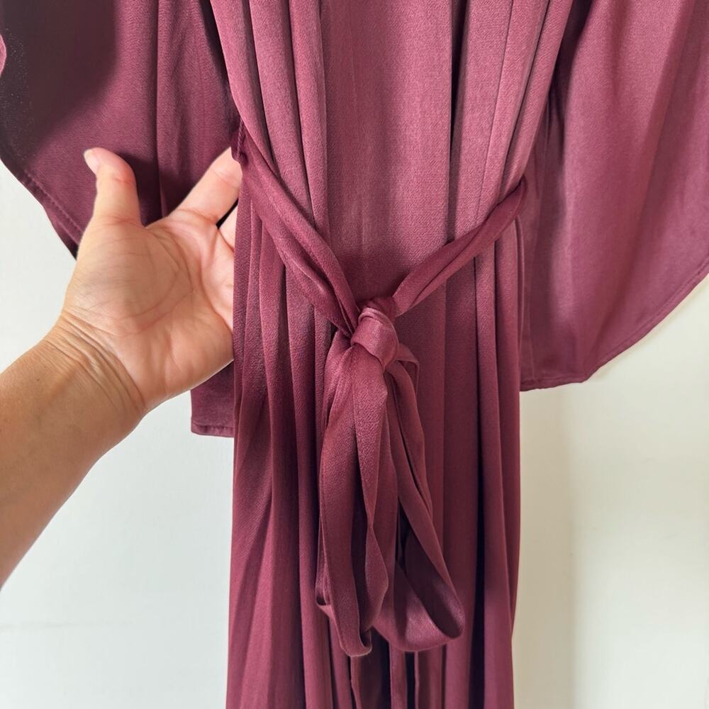 Anthropologie Cecile Wine Kimono Sleeve Satin Draped Maxi Dress Tie Waist S - Picture 8 of 13
